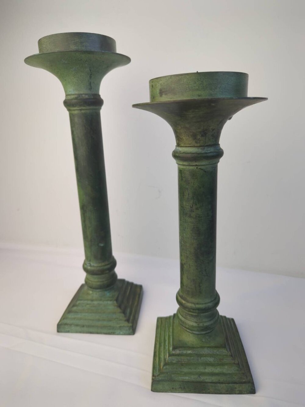 Vintage Metal Candle Holders - Green Finish